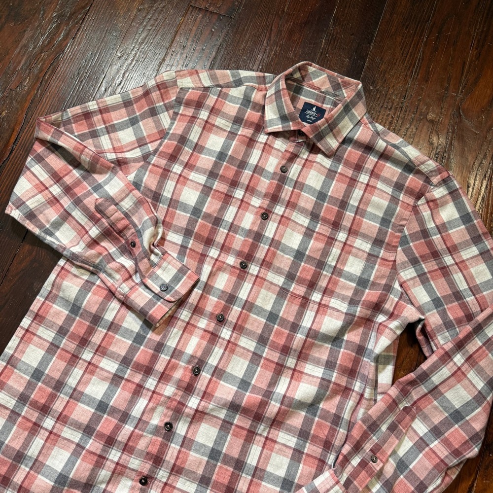 Johnnie O Top Shelf Shirt Mens L Red Gray Plaid Long Sleeve Button Down